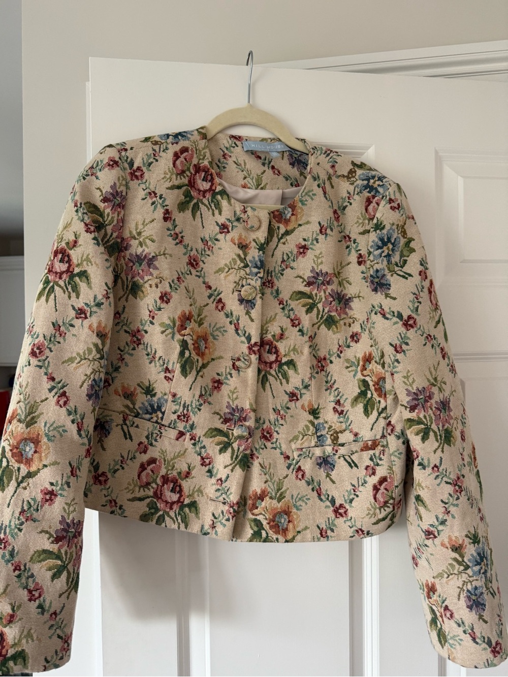 Floral Tapestry Cropped Blazer in Cream